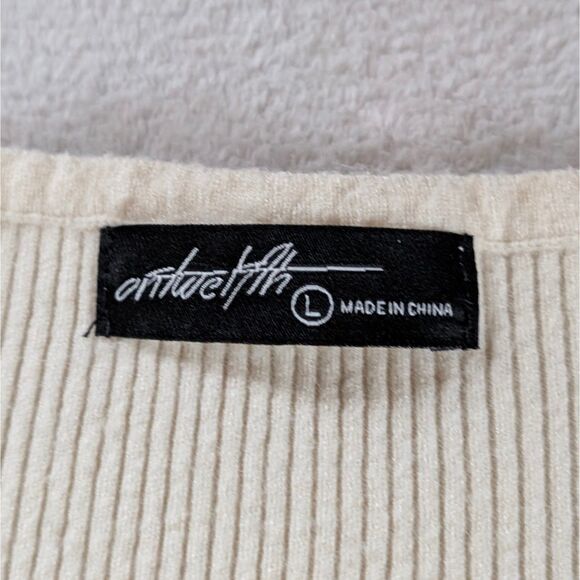 Mesh Polka Dot Balloon Puff Sleeve Sweater Women's Medium/Large Cream Ribbed - Picture 4 of 6